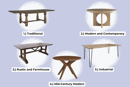 different styles of dining tables